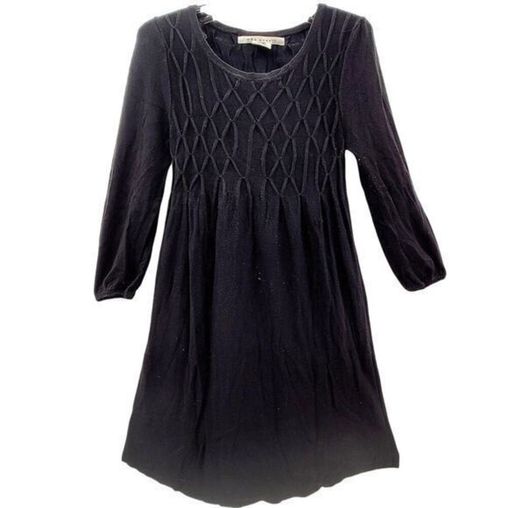Max Studio Black Knit Knot Smocking‎ Long Sleeve Stretch Sweater Dress